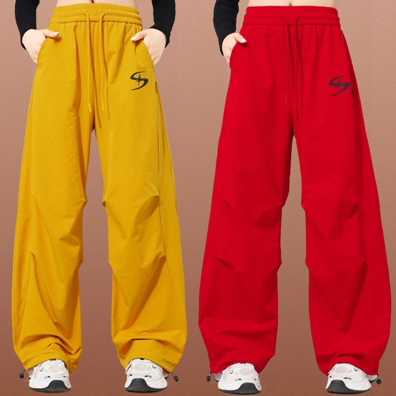 新款广场舞裤子高腰锦纶阔腿伞兵弯刀长裤春秋运动健身鬼步舞蹈裤