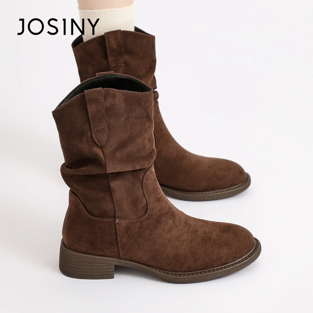 【增高显瘦】卓诗尼美拉德靴子女秋季百搭中筒骑士靴秋季尖头短靴女