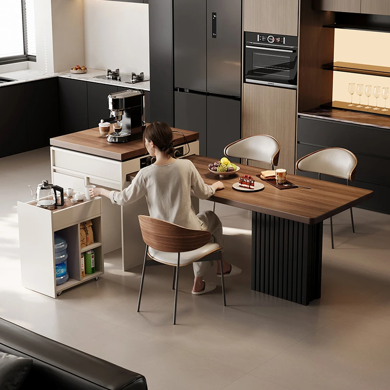 意式风可伸缩可分体茶台岛台餐桌一体家用客厅多功能可泡茶岛台