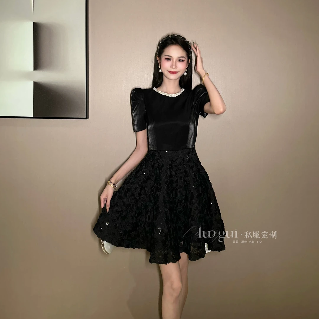 【花花原创】连衣裙碎花时尚收腰复古法式收腰拼接提花11551