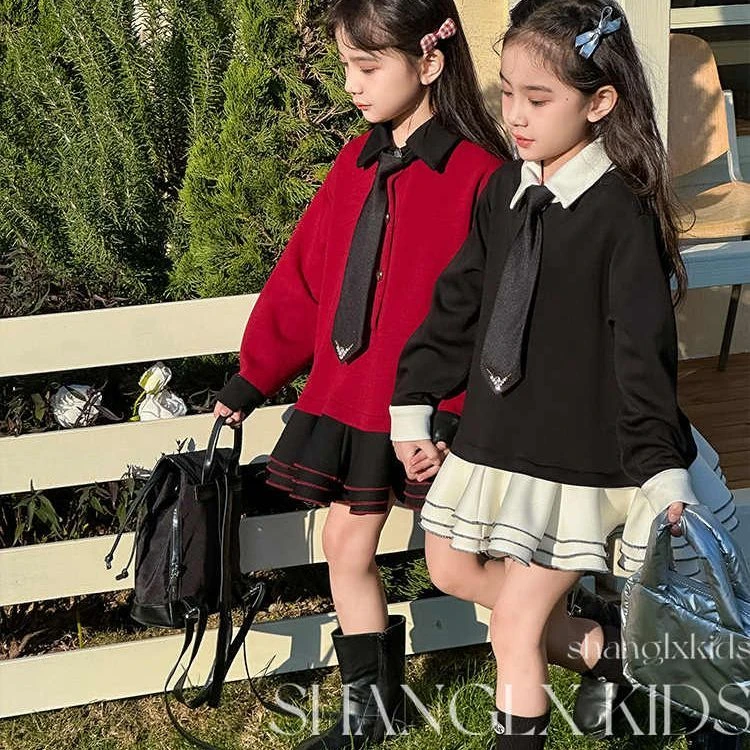女童连衣裙春秋季2025新款POLO裙秋装韩范女孩学院风公主蓬蓬裙子