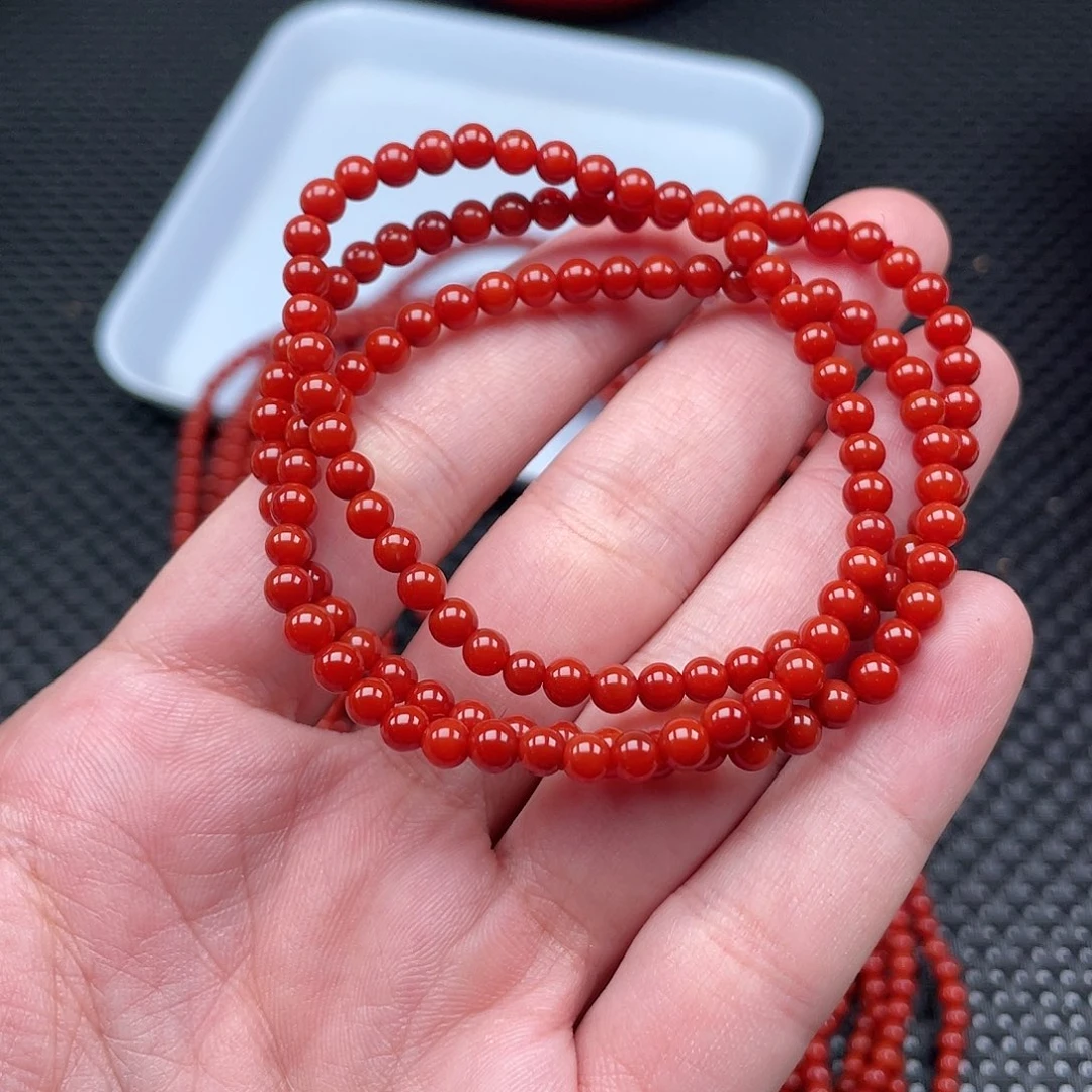 南红玛瑙4mm柿子红圆珠三圈未镶嵌