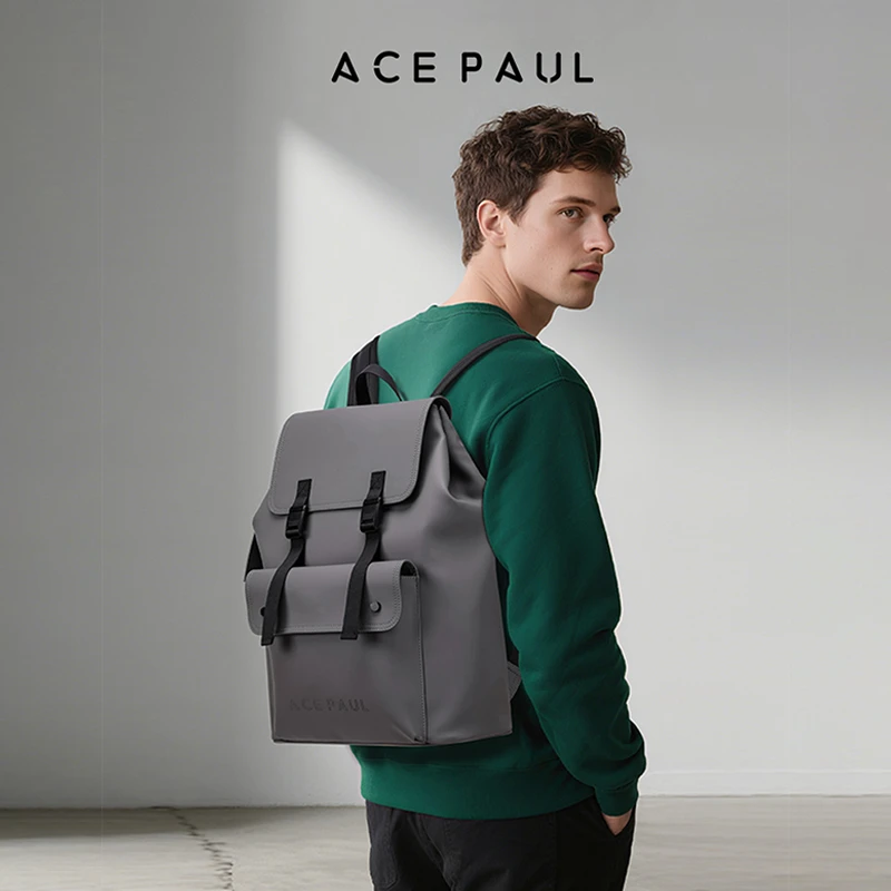 ACE PAUL电脑包户外防水旅行通勤包皮质双肩背单包男大容量17英寸