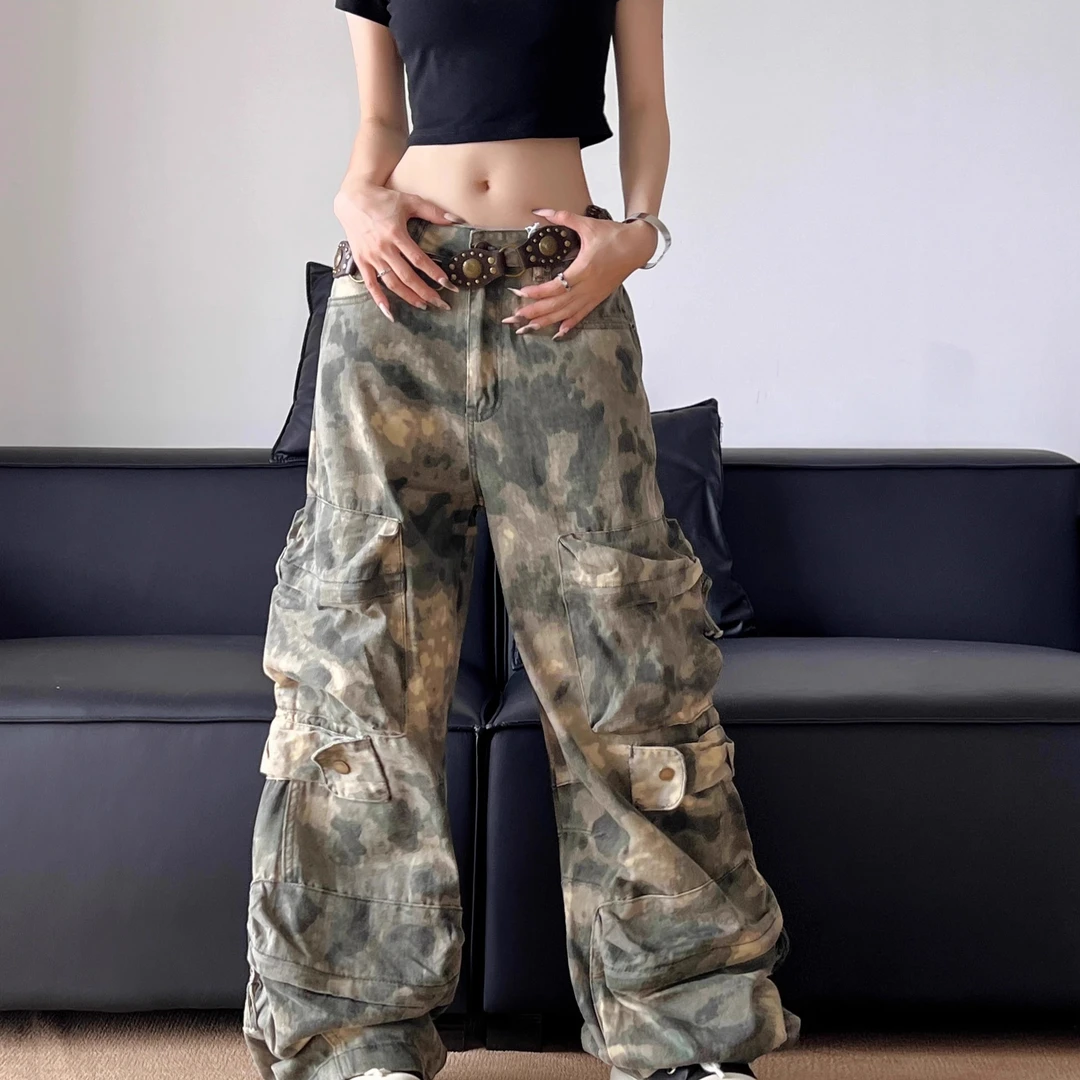 LIUGE 美式复古迷彩工装裤男女新款潮牌宽松街头vibe阔腿休闲裤子