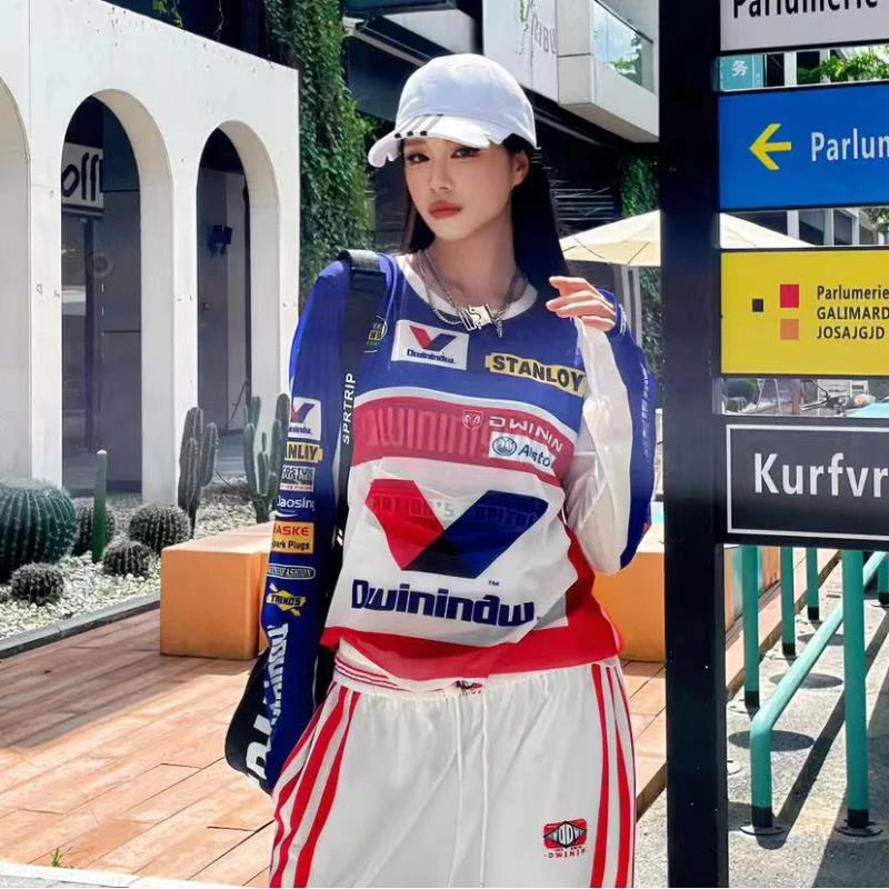 夏季透气网纱罩衫圆领时尚字母拼色百搭夏日防晒t恤上衣女IN1427