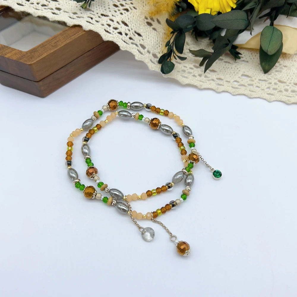 铜合金仿水晶手链 03228 好啊商店 双层弹力绳串珠手链-绿