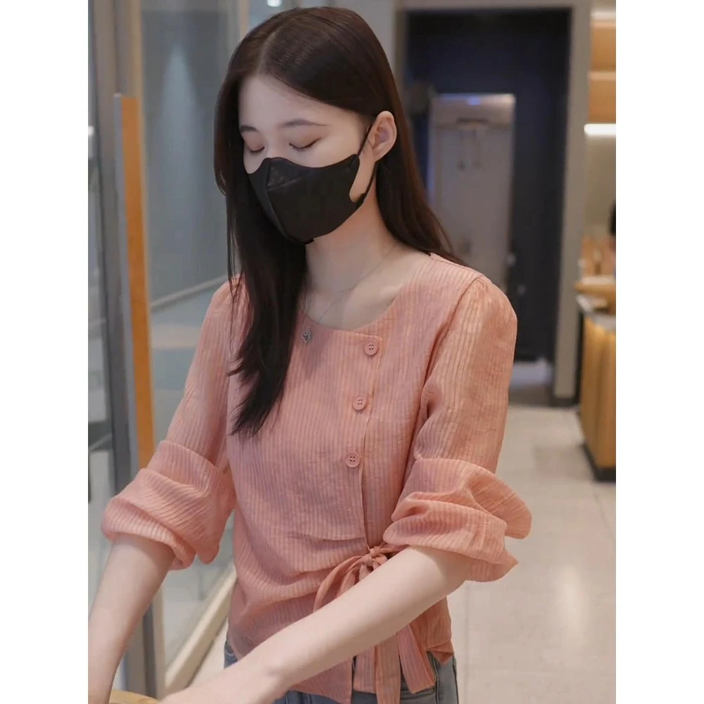 不规则系带条纹衬衫女2025秋季新款小衫时尚高级感洋气超好看上衣