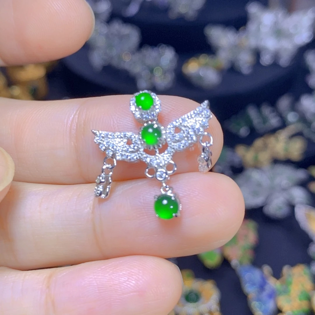 翡翠银S925镶嵌颈饰天然翡翠