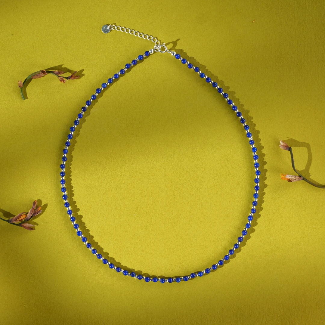 吊坠925银 【瑾瑜】幻渺原创设计 |小众深蓝小圆珠纯银拼接手工项链