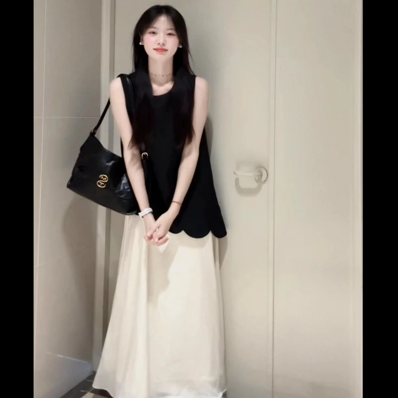 2025超火夏装一整套女时尚气质无袖背心半身裙盐系轻熟两件套装裙