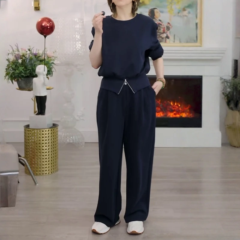 慵懒风休闲运动套装2025新款洋气百搭显瘦长袖卫衣+阔脚裤两件套