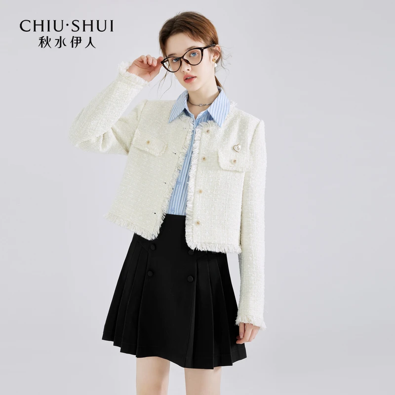 【品牌折扣】秋水伊人经典圆领香风短外套装时髦624111A070222