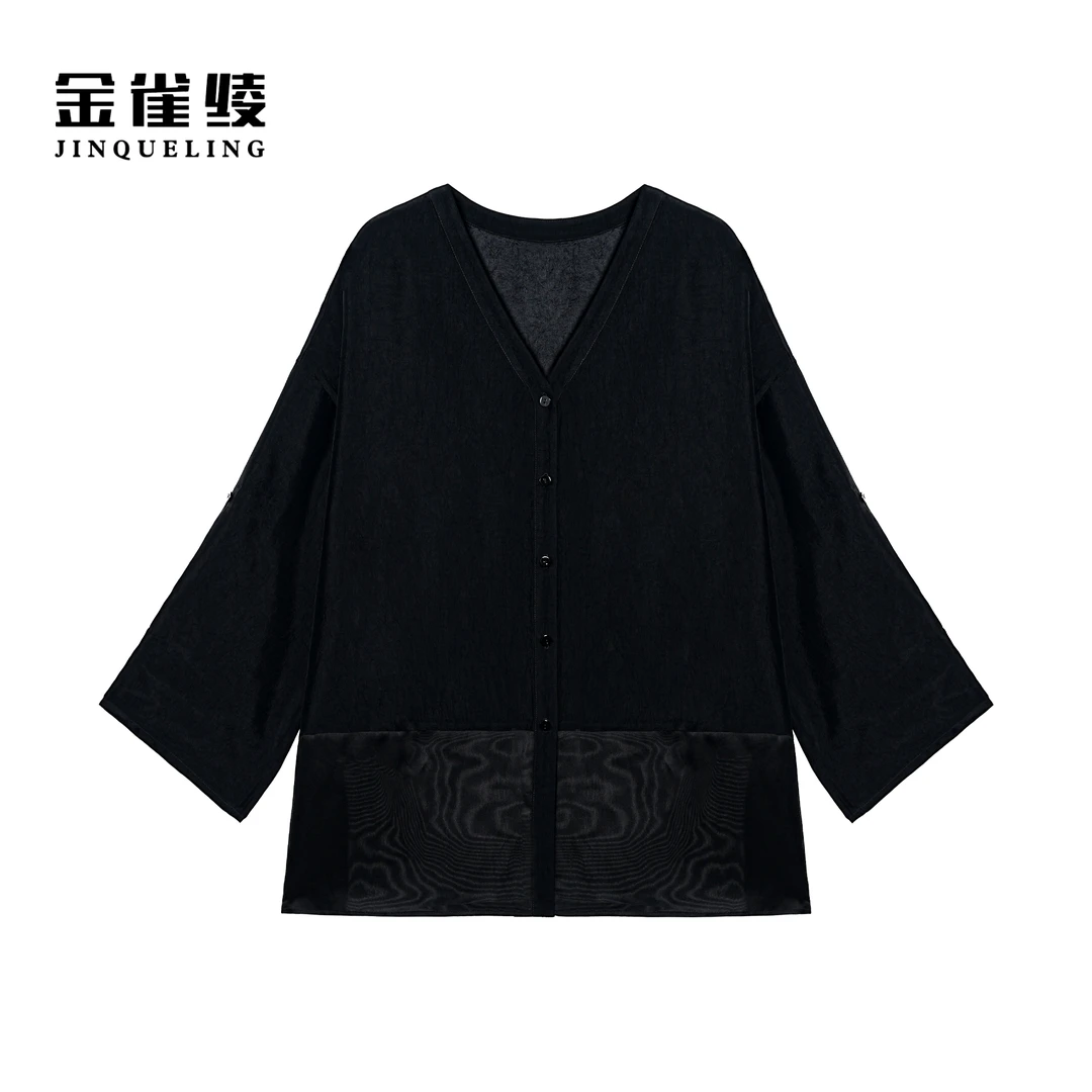 金雀绫【薇薇安】设计师拼接纯色宽松大码女装外套SZA1T205