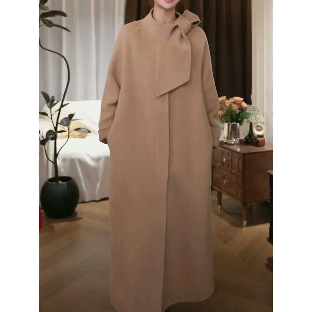 时尚高级感纯色双面呢大衣2025冬季新款优雅气质宽松保暖毛呢外套