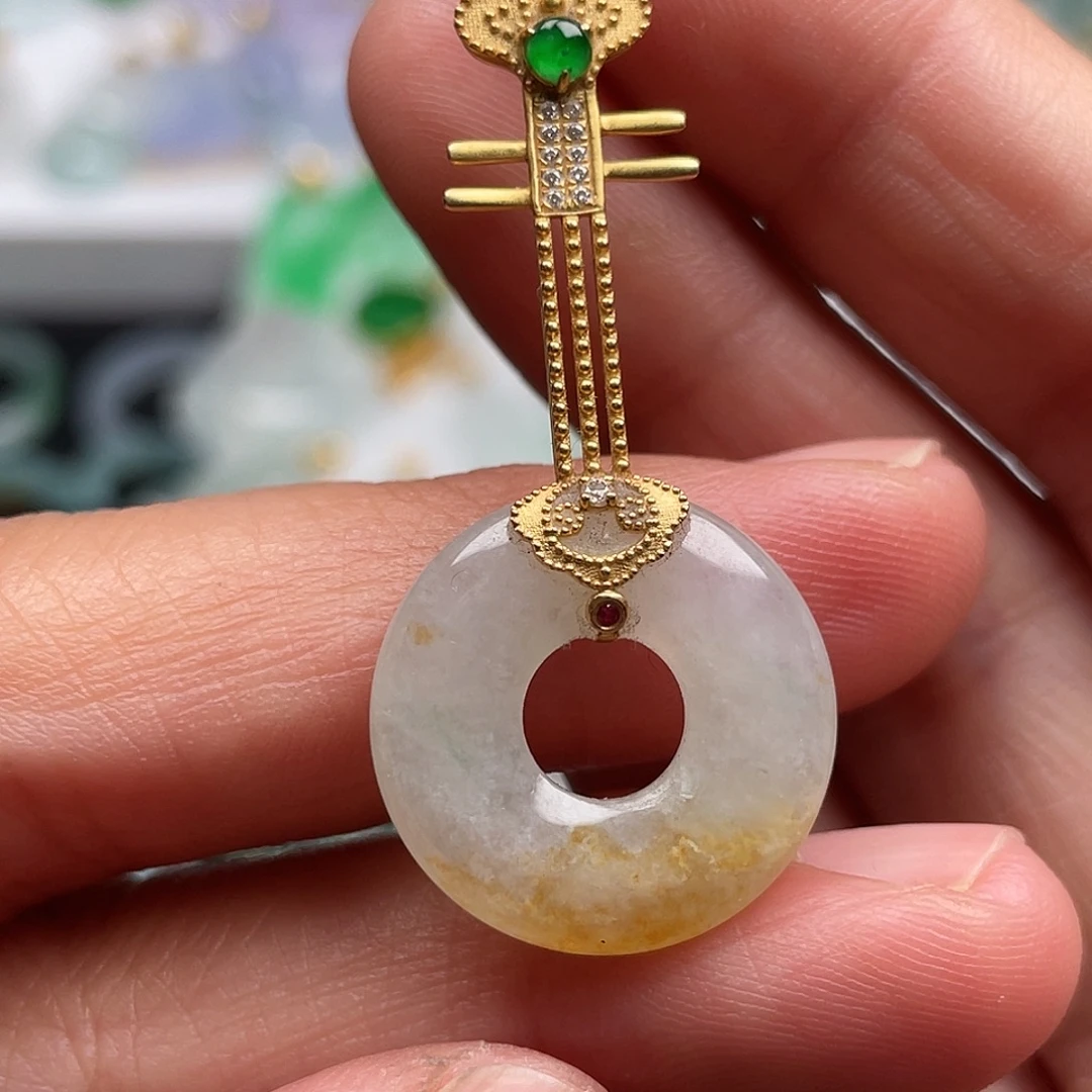 翡翠18K金镶嵌吊坠(不含链)