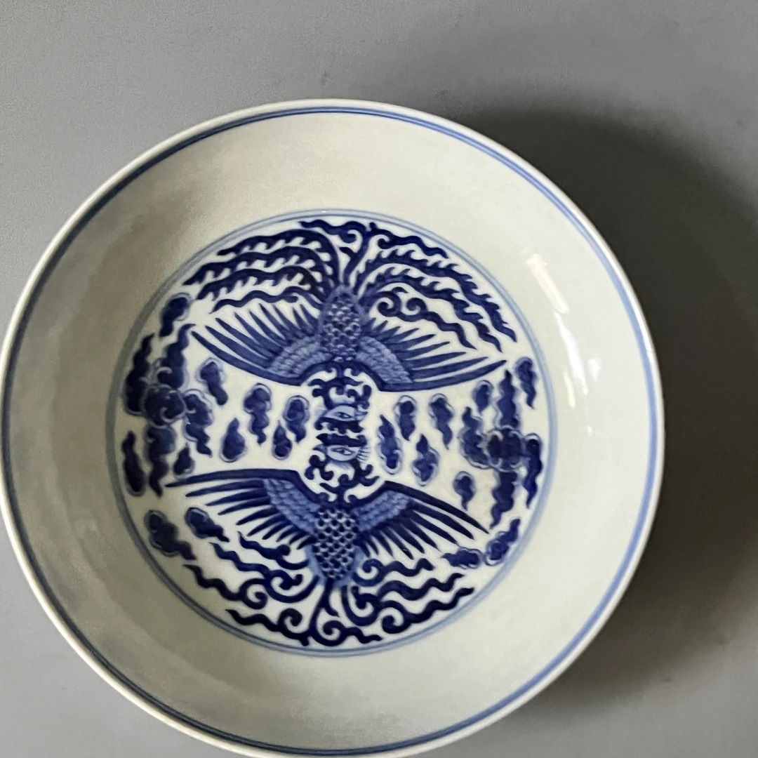 3611 清同治青花对头凤赏盘