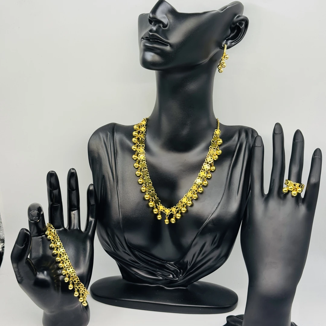 铜大理石项链 TJ178 多个圈迪拜款项链手链戒指耳环四件套