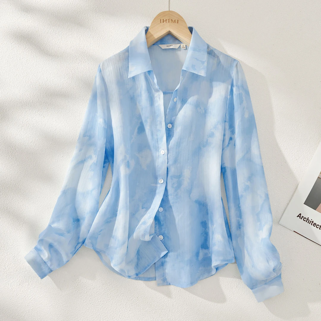 IHIMI/海谧2025夏季新款女装时尚复古微透百搭简约高级感衬衫7274