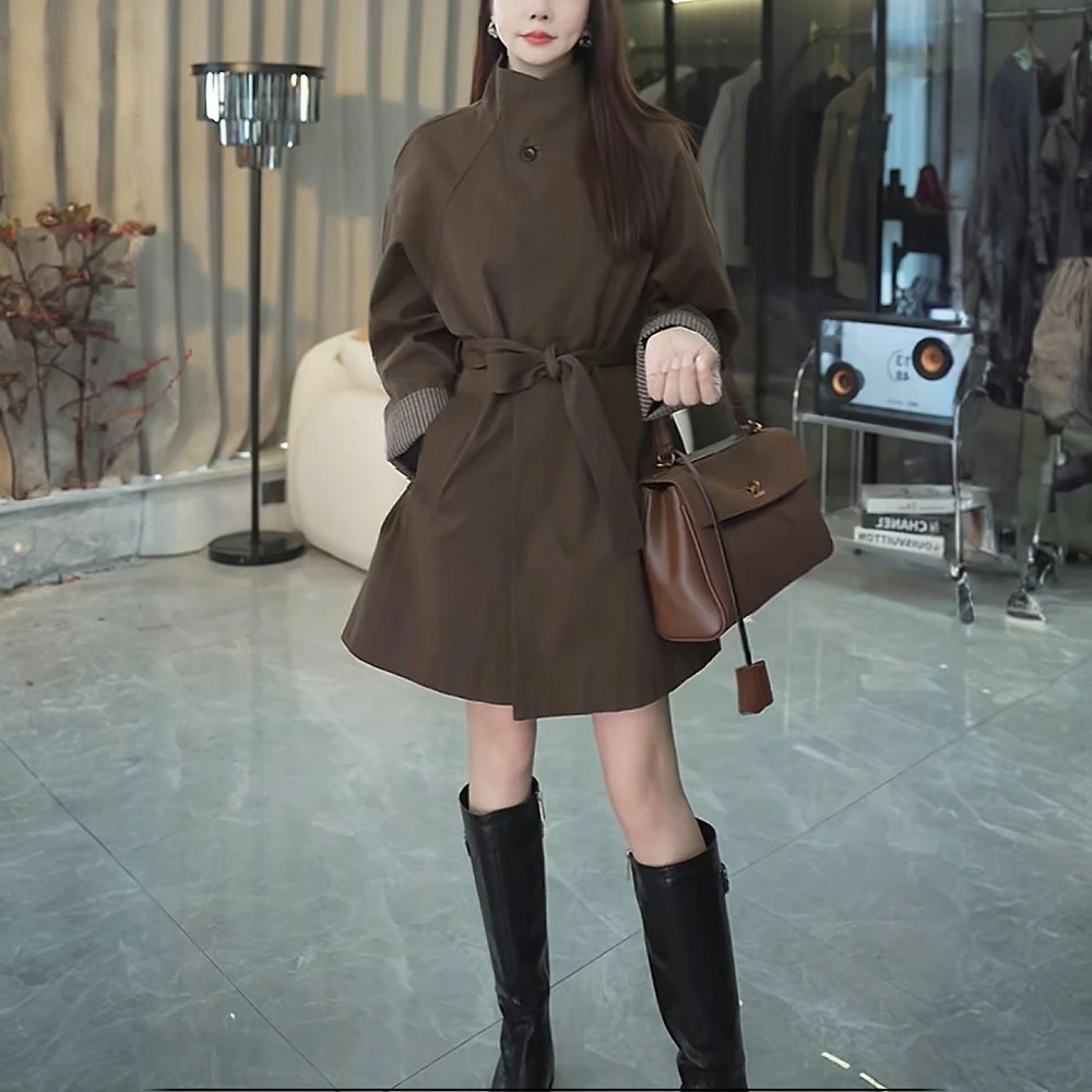 高级感风衣外套女2025新款秋季爆款巨好看的立领中长款小个子大衣