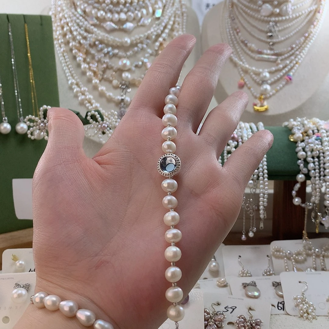 淡水珍珠银S925镶嵌手绳