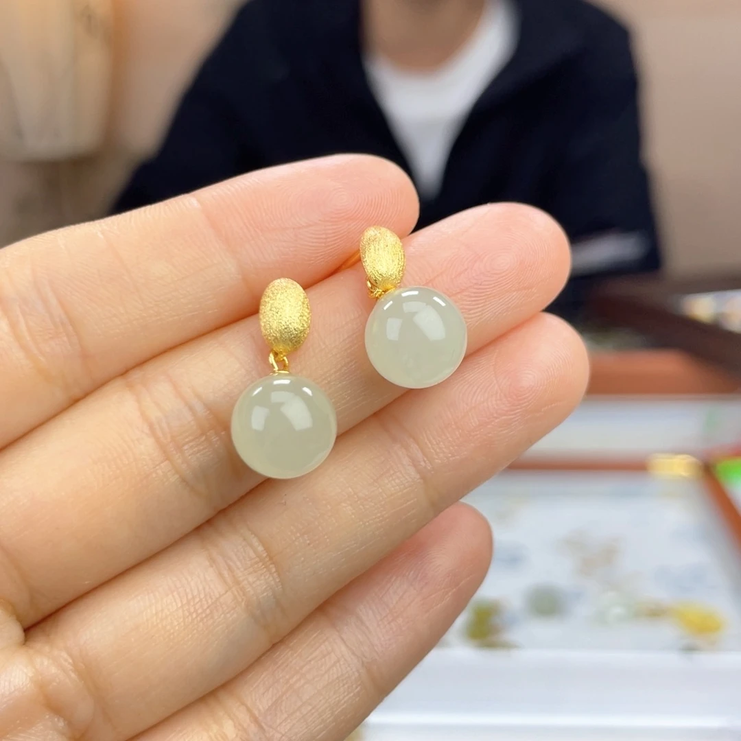 银S925镶嵌和田玉耳饰