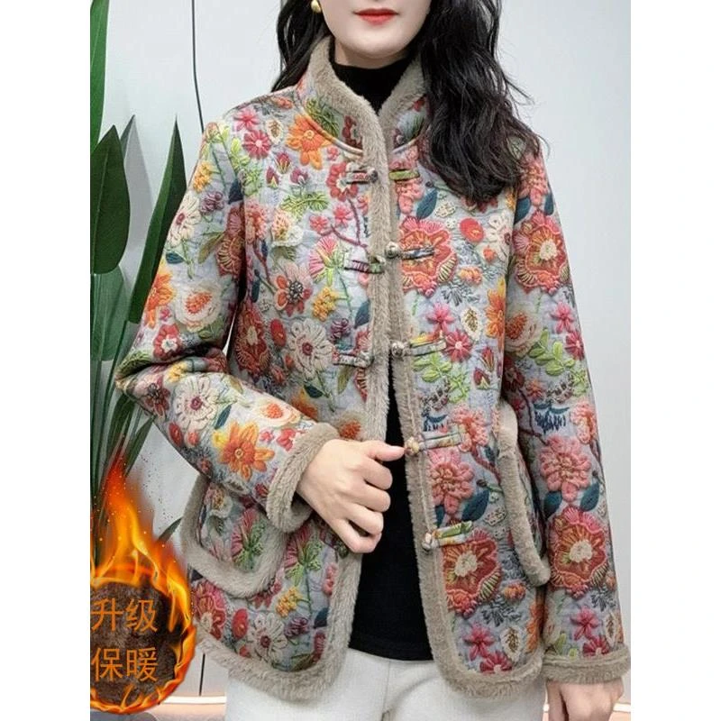 网红2024冬季新款丝绒加厚新款中国风覆古衣时尚妈妈衣