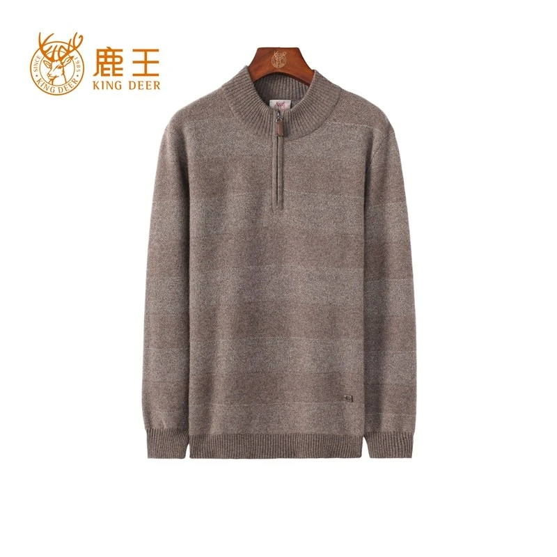 【商场同款】鹿王24新款男半高领100山羊绒花纱套衫加厚911416111