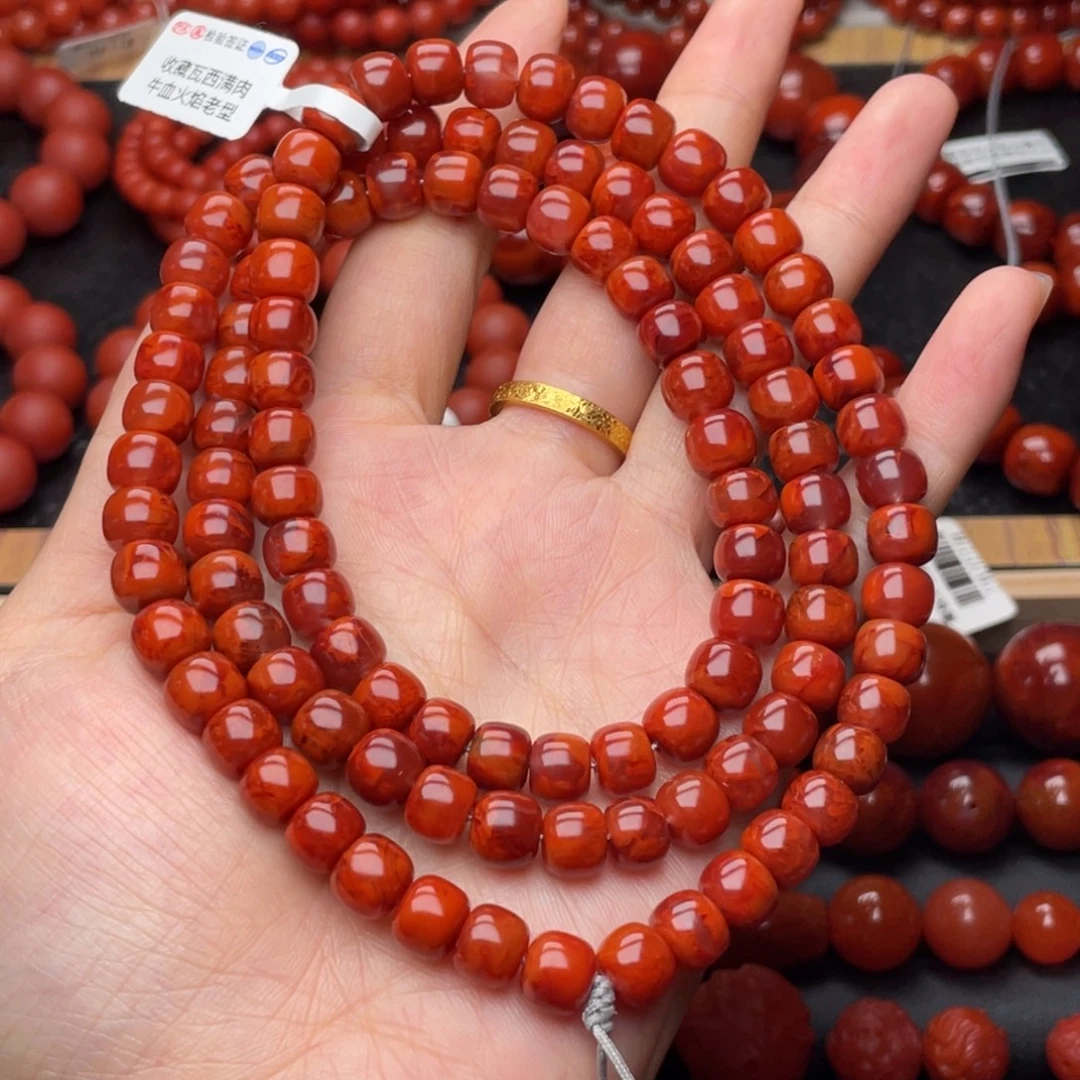南红玛瑙未镶嵌手串8mm可收可藏满肉牛血火焰老型108