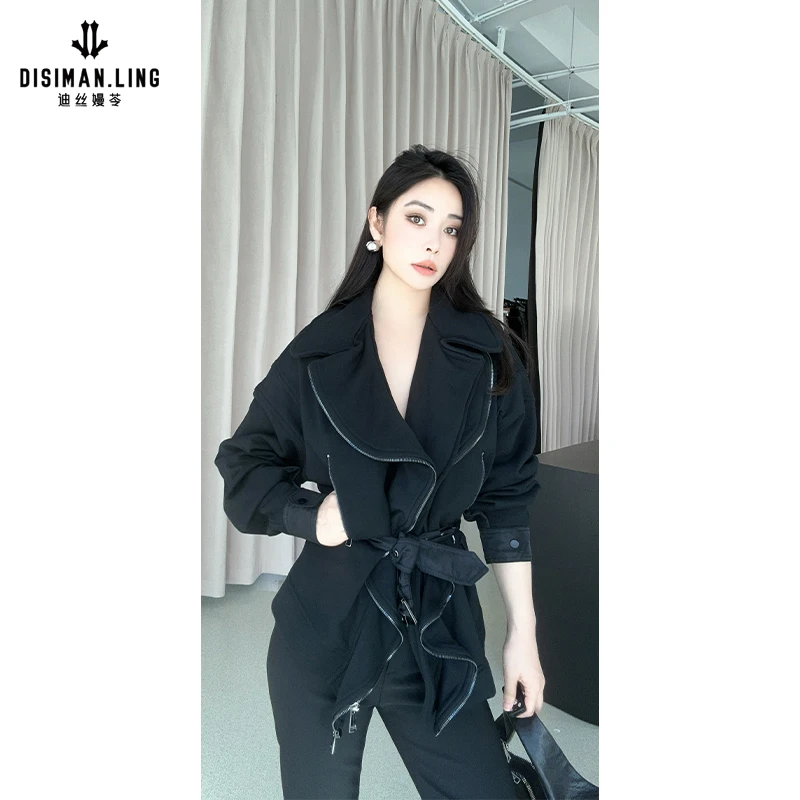 【迪丝嫚苓】纯棉黑色外套百搭收腰时尚气质休闲女士新款潮牌女装