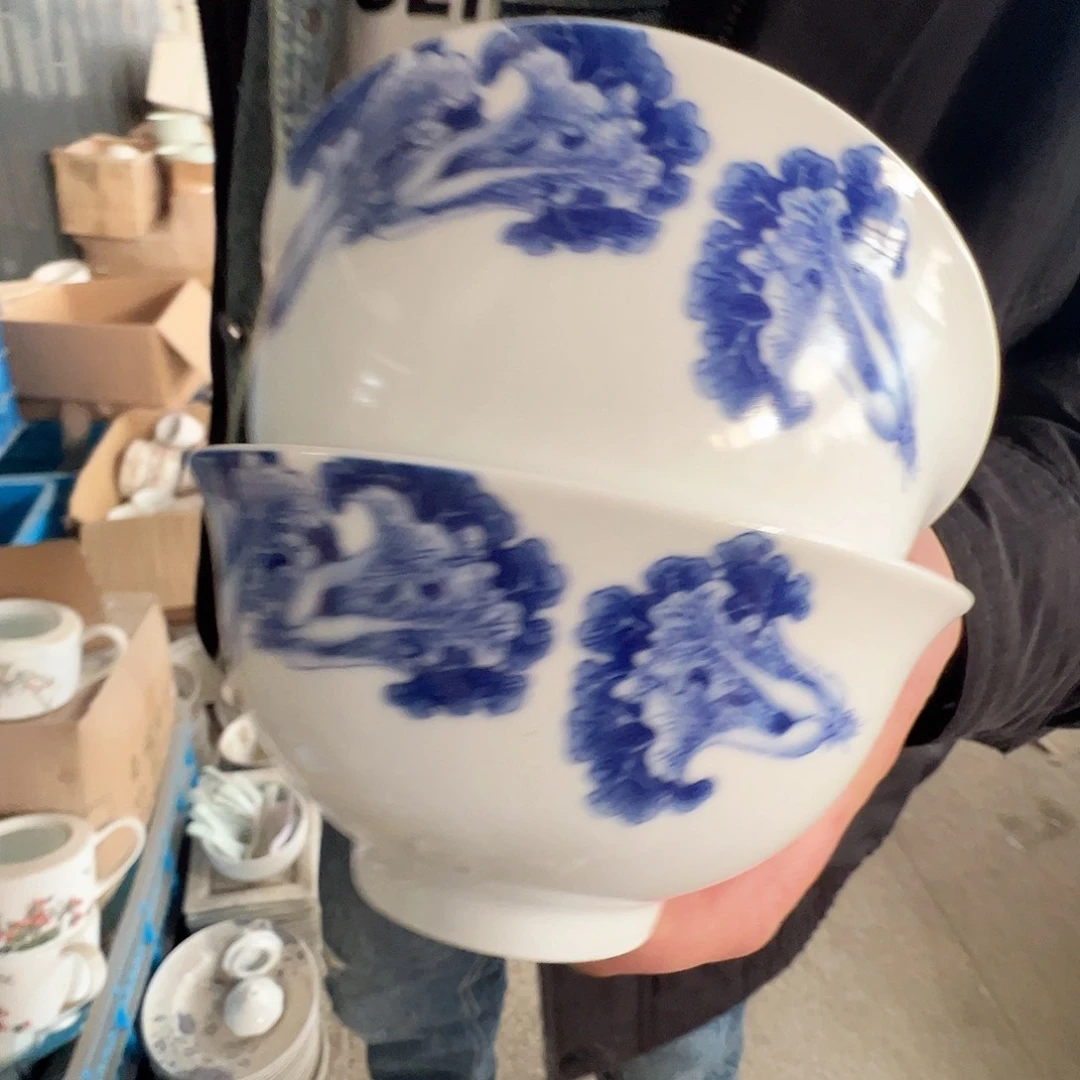 瓷景德镇高温陶瓷玉泥胎白菜米饭碗2个