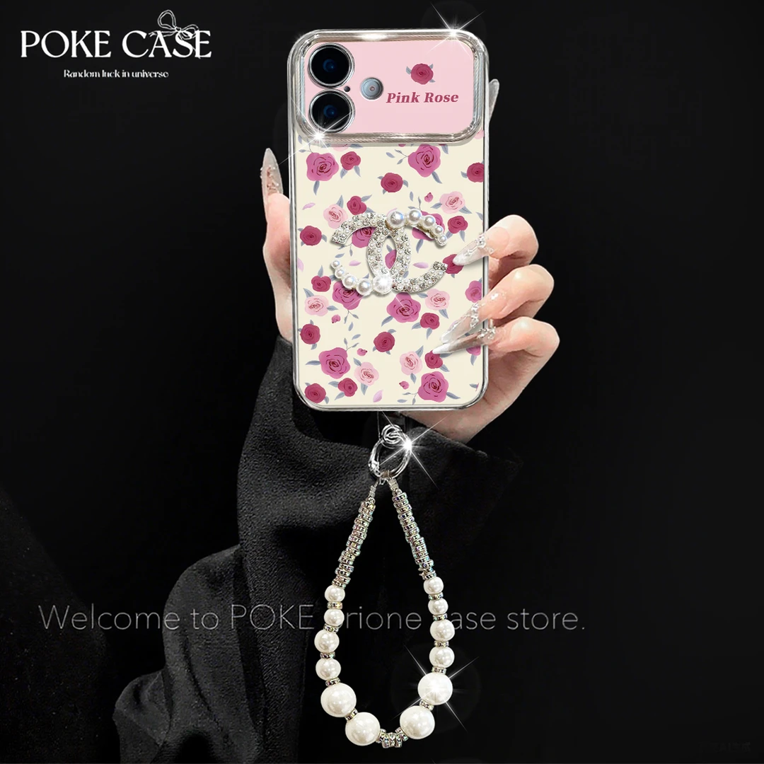 电镀大视窗粉玫瑰适用苹果16PROMAX珍珠标华为VIVO小米OPPO手机壳