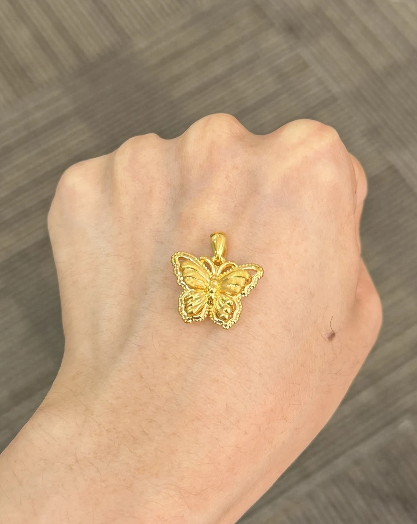 足金999  饱满双面福蝶吊坠