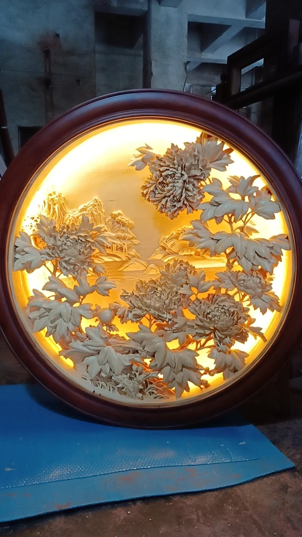 东阳木雕屏风花开富贵