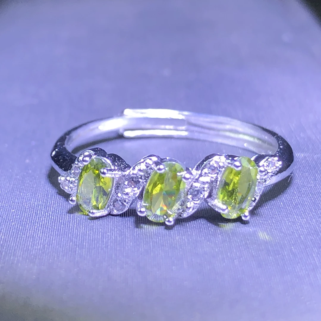 1194 橄榄绿戒指银色托开口可调节