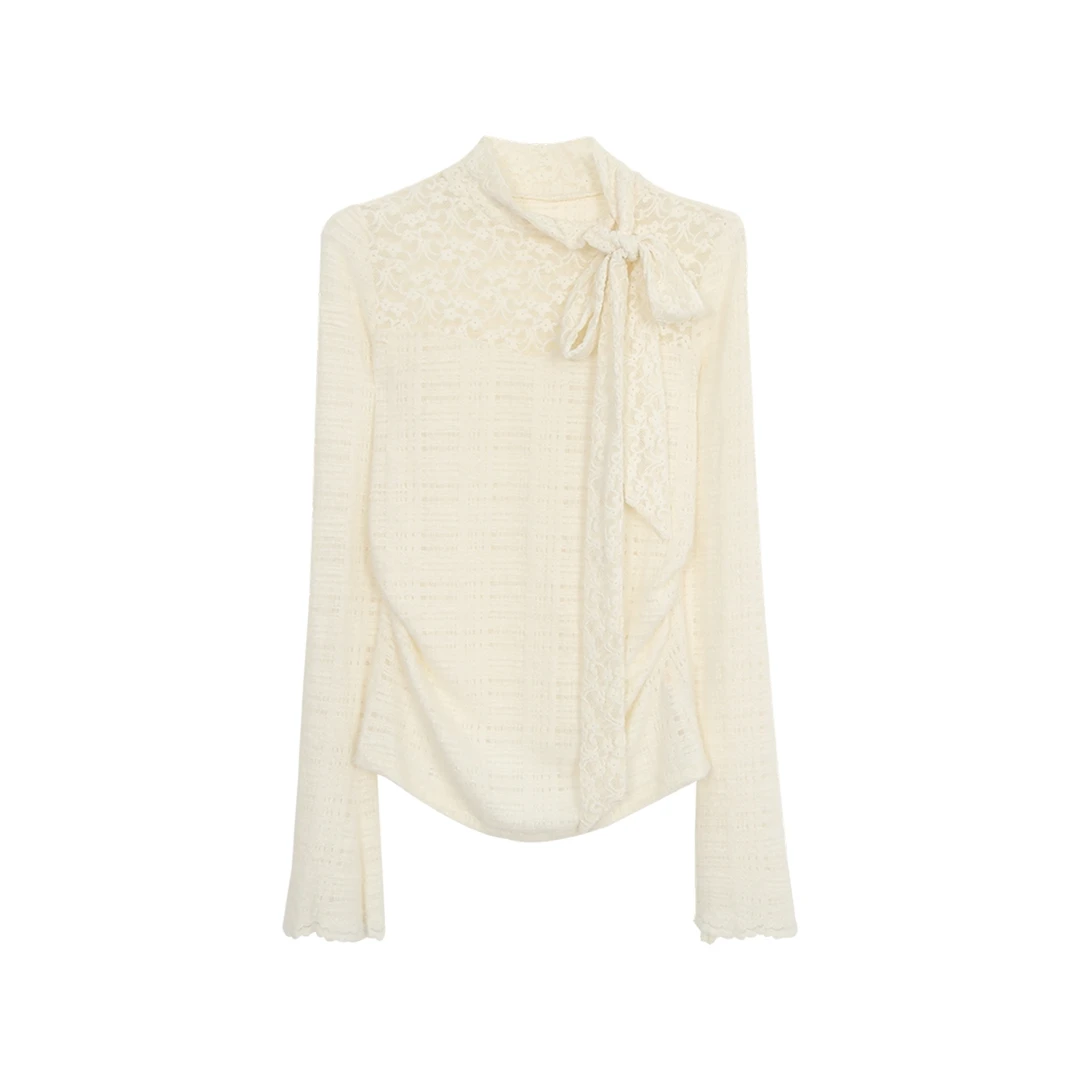 锡特帕第打底衫女秋季新款高级感蕾丝修身t恤长袖独特绝美上衣