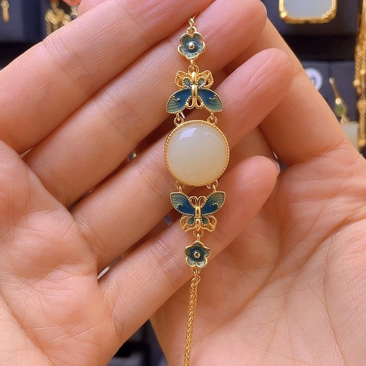 手链银S925镀金镶嵌和田玉