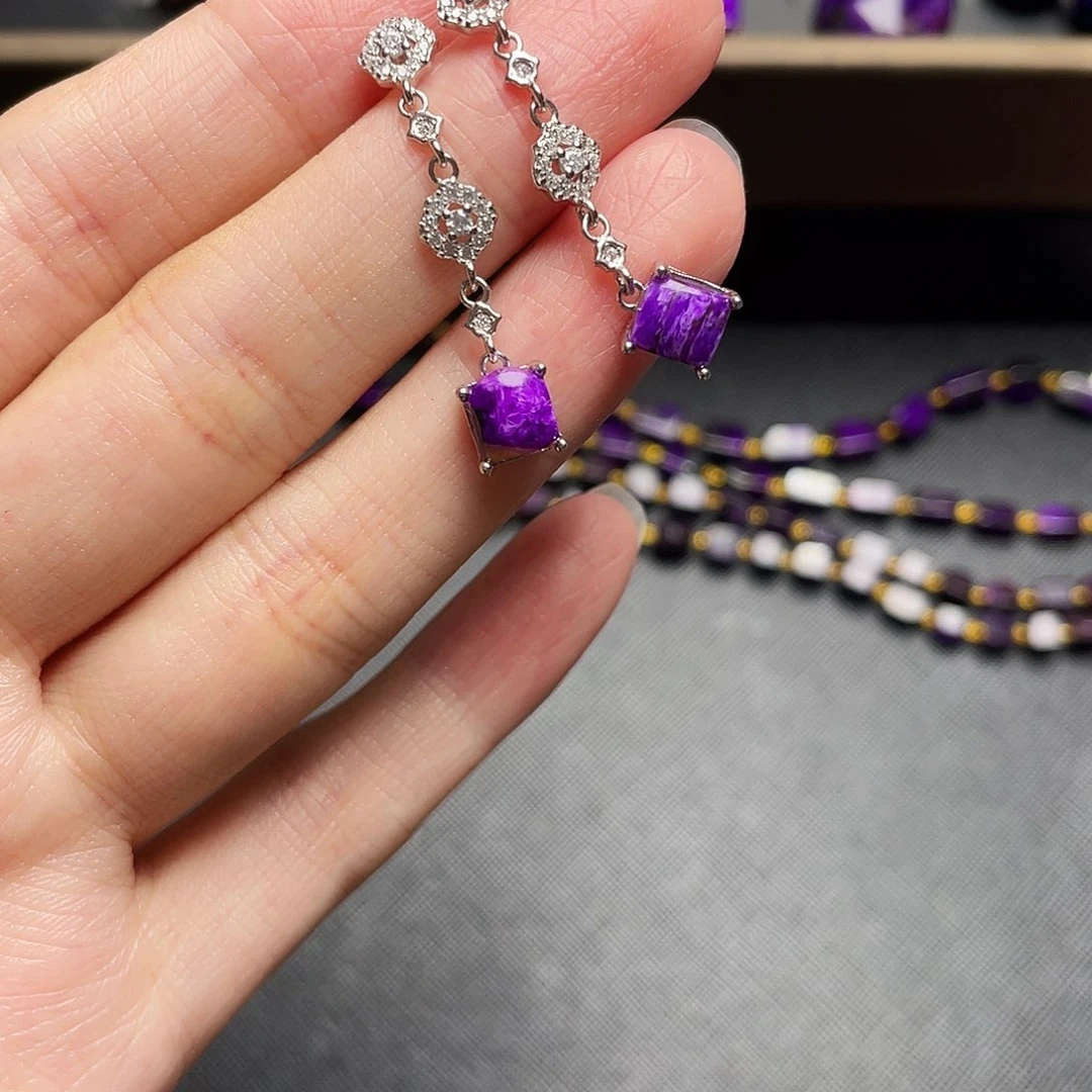 银S925镶嵌苏纪石（舒俱来）耳环