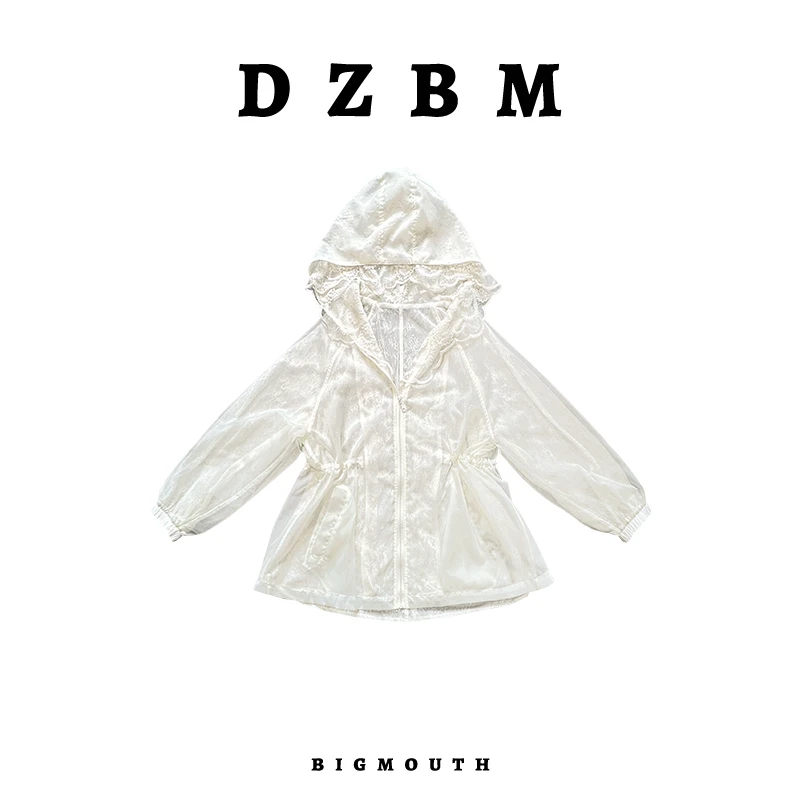 DZBM2025春季新款重工蕾丝拼接拉链防晒连帽欧根纱外套-W5413