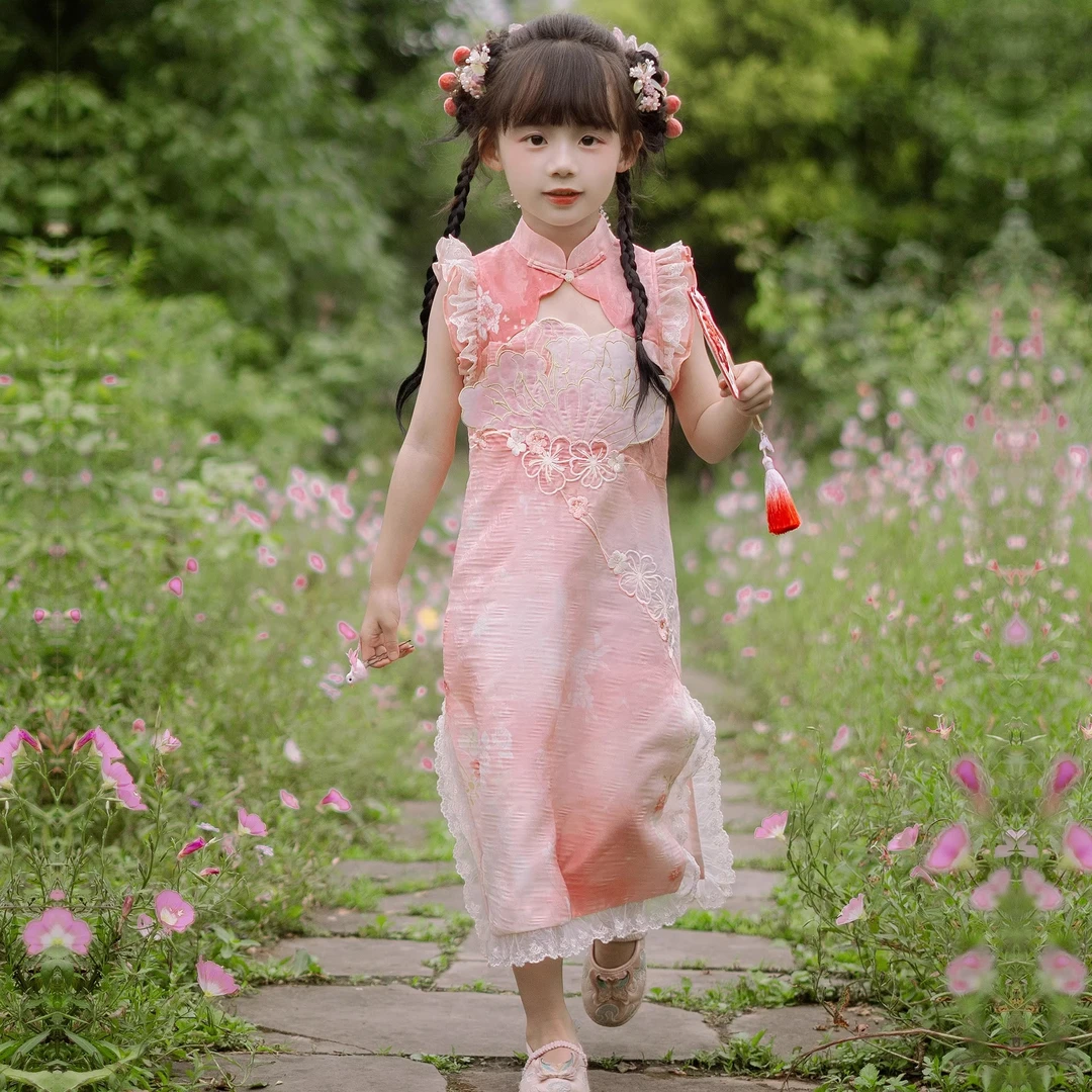 洛竹原创新中式女童旗袍绣花高端中国风礼服轻奢小众高端旗袍洋气