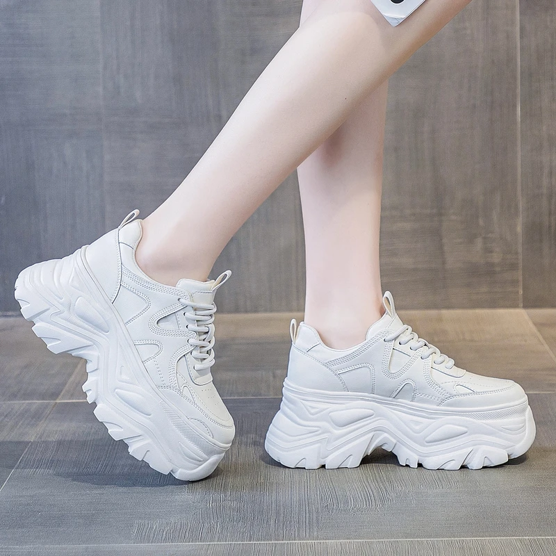 万达撤柜头层牛皮小个子8厘米老爹鞋女夏季低帮厚底透气运动鞋女.