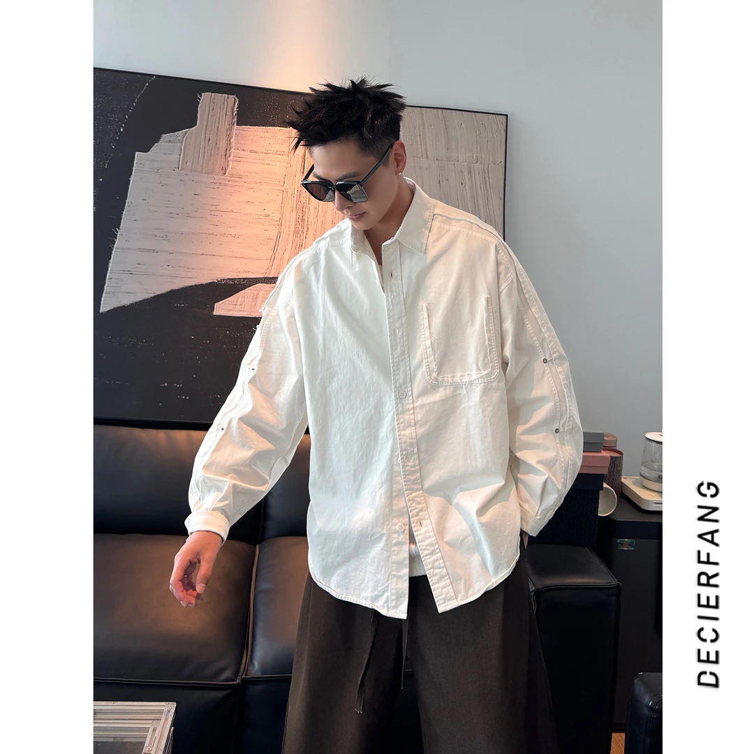 25SS 秋季 设计师款解构毛边弯刀袖廓版衬衫