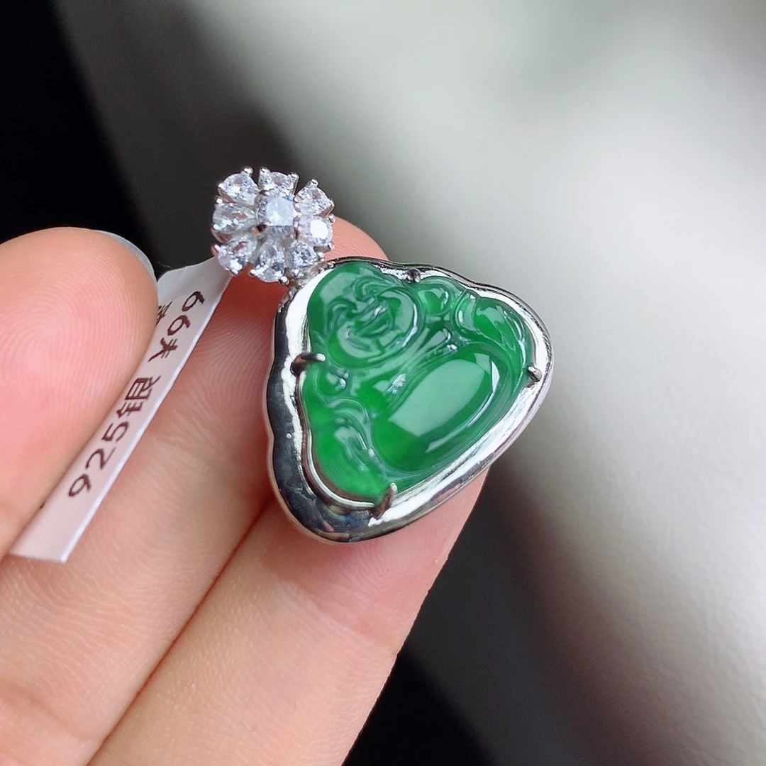 【闪购商品】翡翠银S925镶嵌颈饰翡翠吊坠