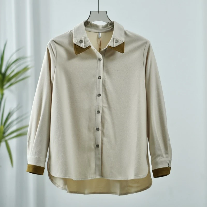 【诗M】 O-638  简约时尚装饰拼接衬衫米色2501060