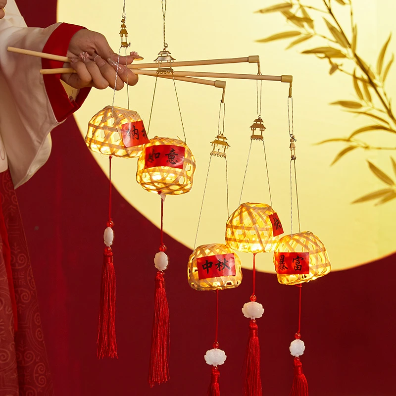 2025新款中秋节竹编灯笼手工制作diy材料包新中式手提小花灯挂饰