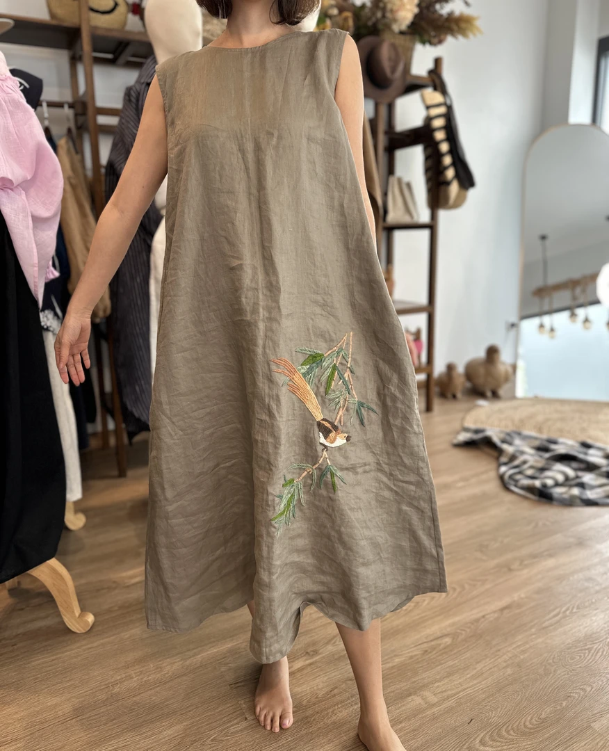 TAYA泰国手工棉麻无袖连衣裙