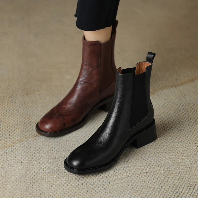 李大龙~4.5公分牛皮秋冬圆头英伦风时尚短靴