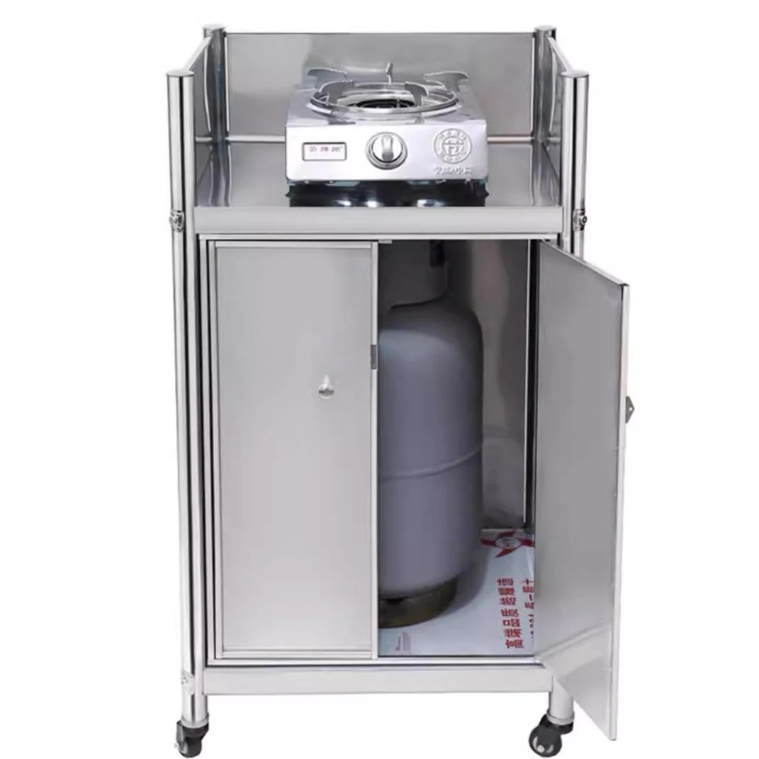 带柜门煤气罐置物架可移动不锈钢灶台架简易煤气罐架带轮子可上锁