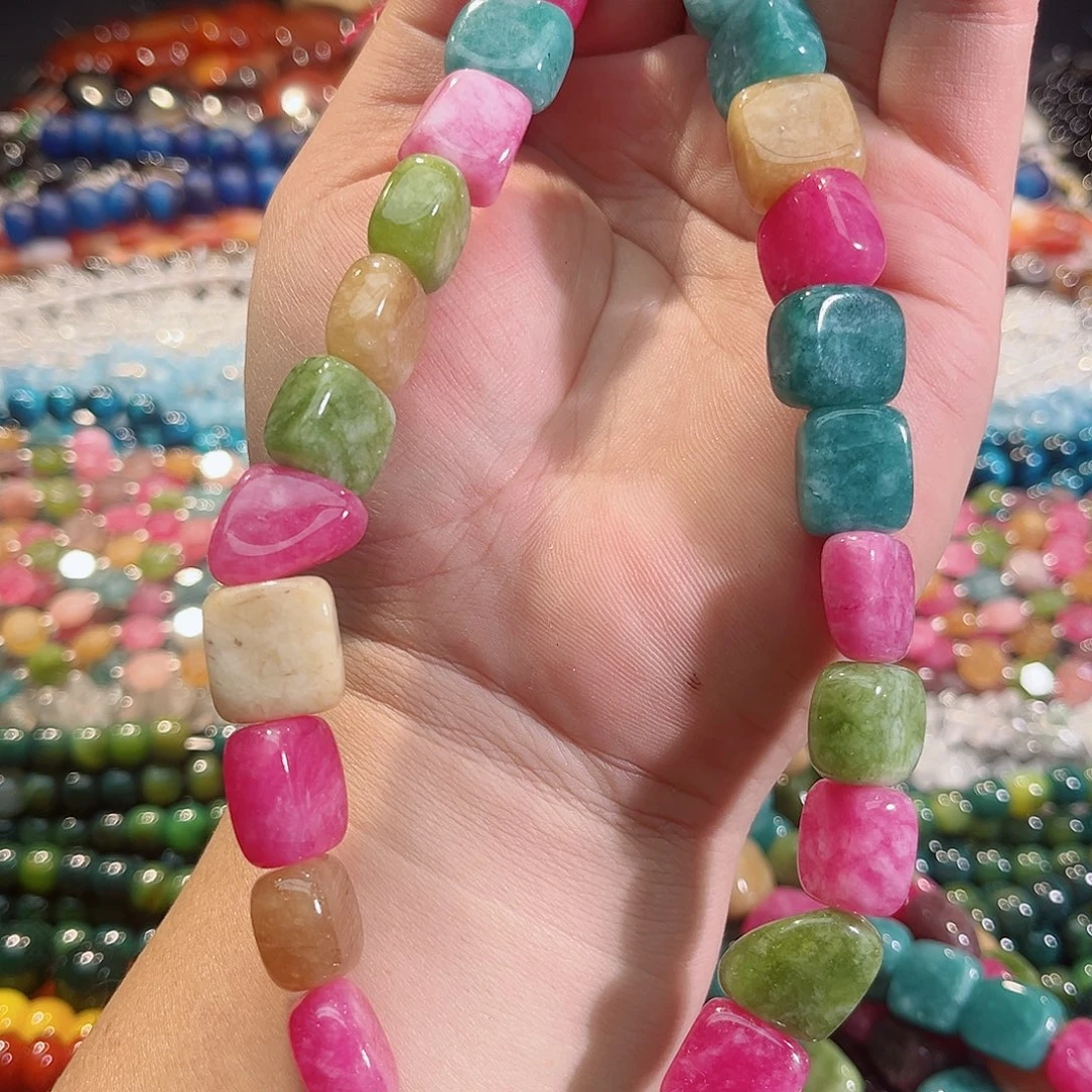 玛瑙/玉髓未镶嵌珠宝半成品碧玺无事牌一条14mm