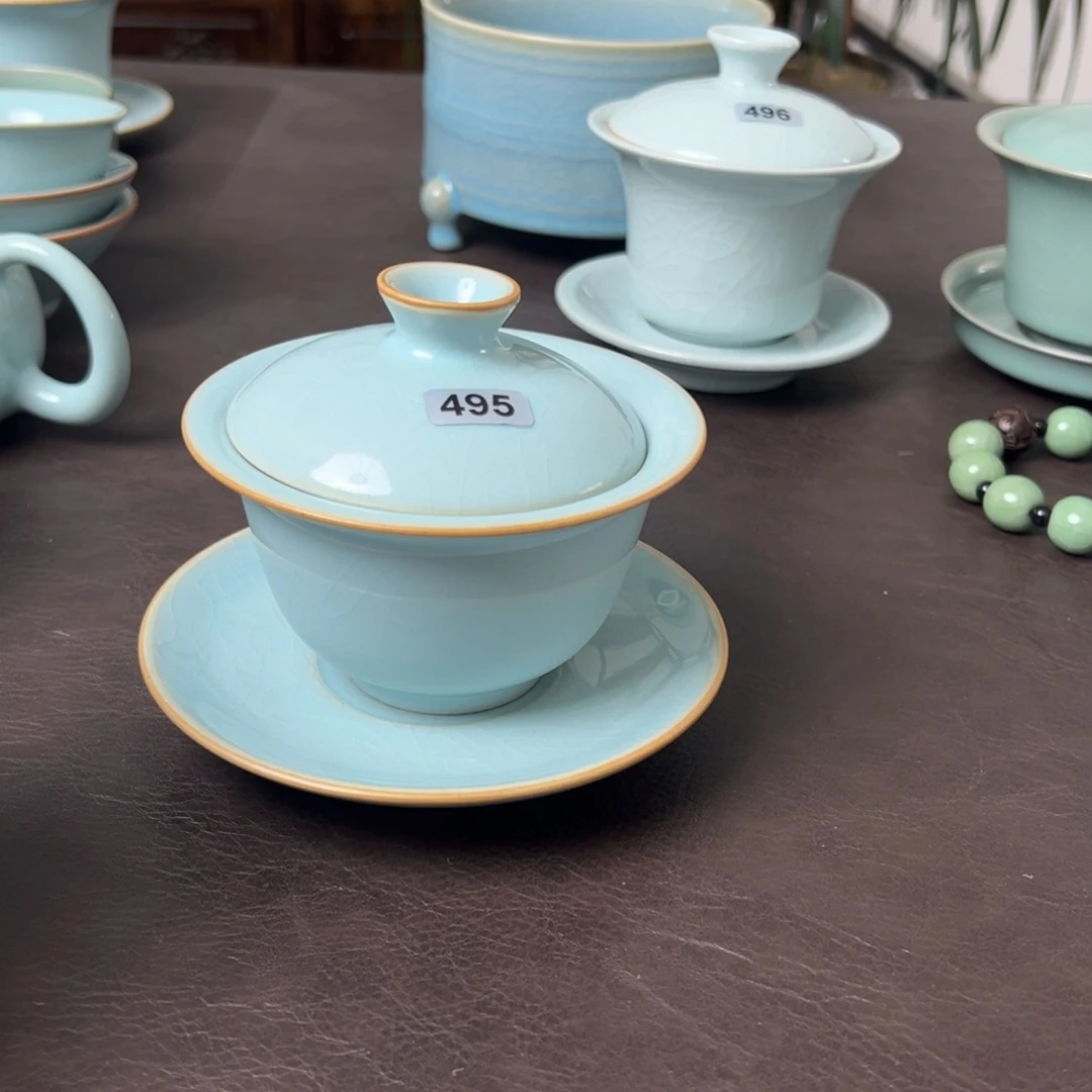 斌*哥天青色元宝盖碗微瑕