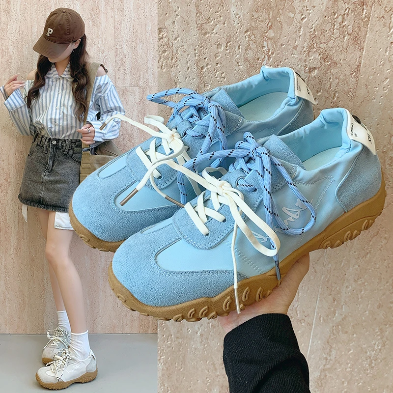 新款小个子厚底增高德训鞋女2025夏季爆款休闲小众显脚小德训女鞋